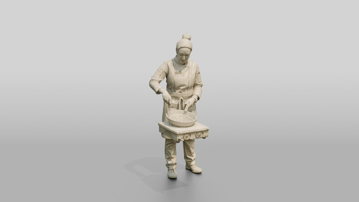 Chef Roasting Whole Spices - wireframe topology preview