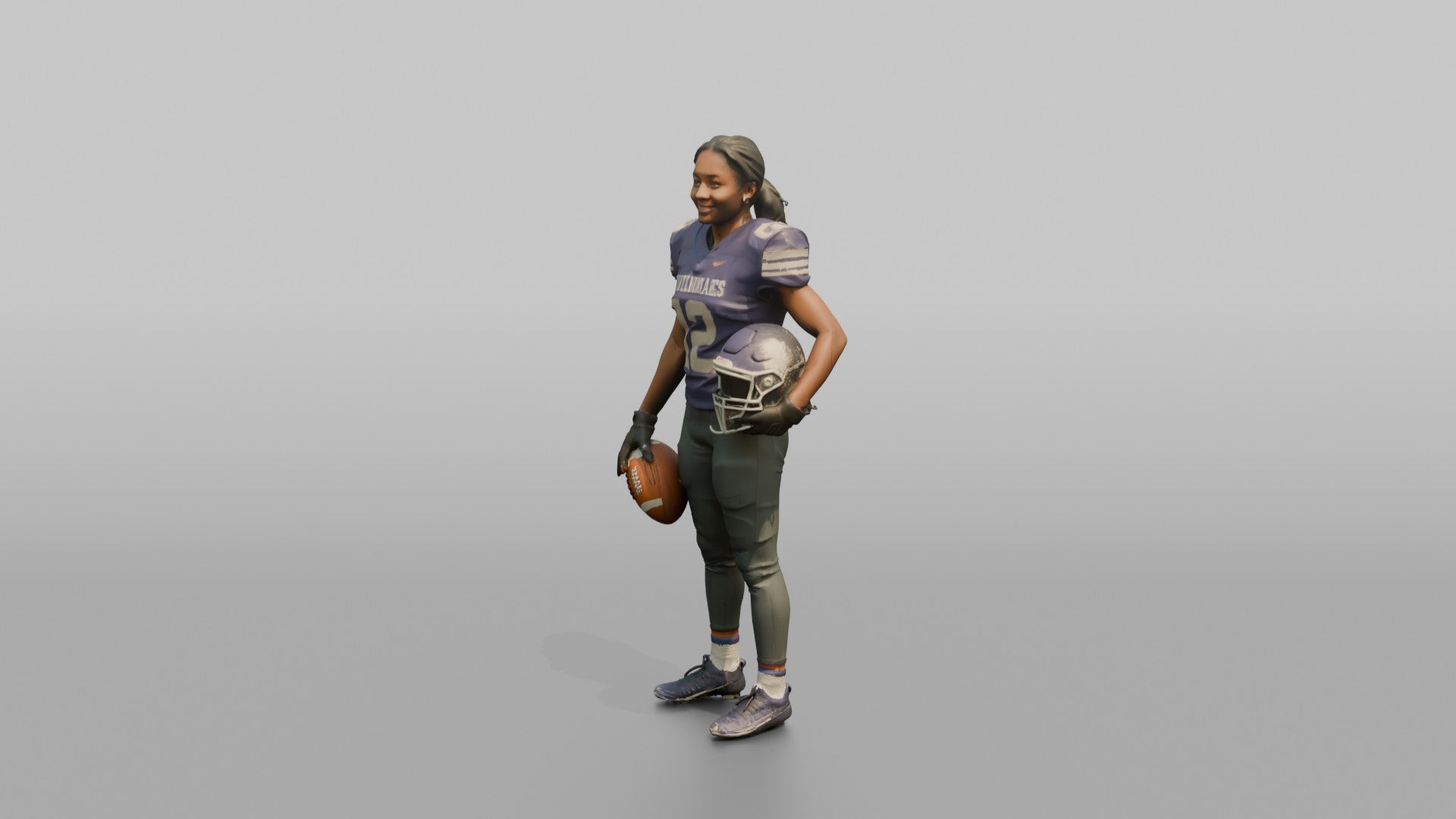 Wide Receiver Standing with the Ball at Her Side