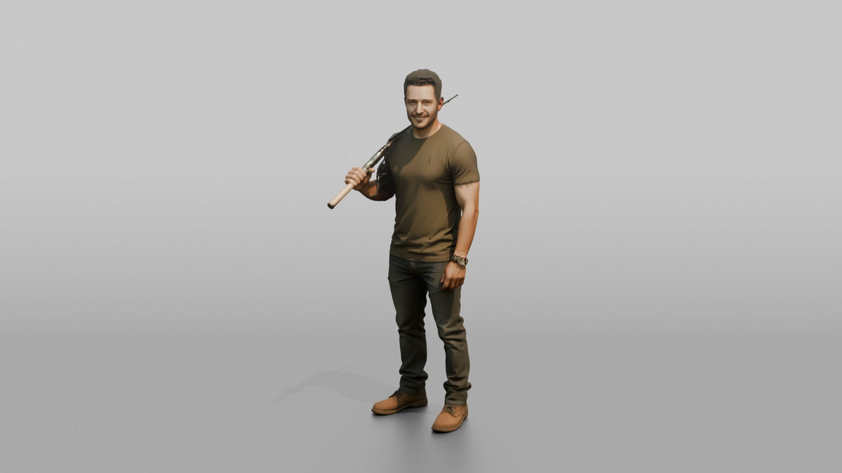 Father Holding A Fishing Rod Propped Over One Shoulder - 3D character model, view 5