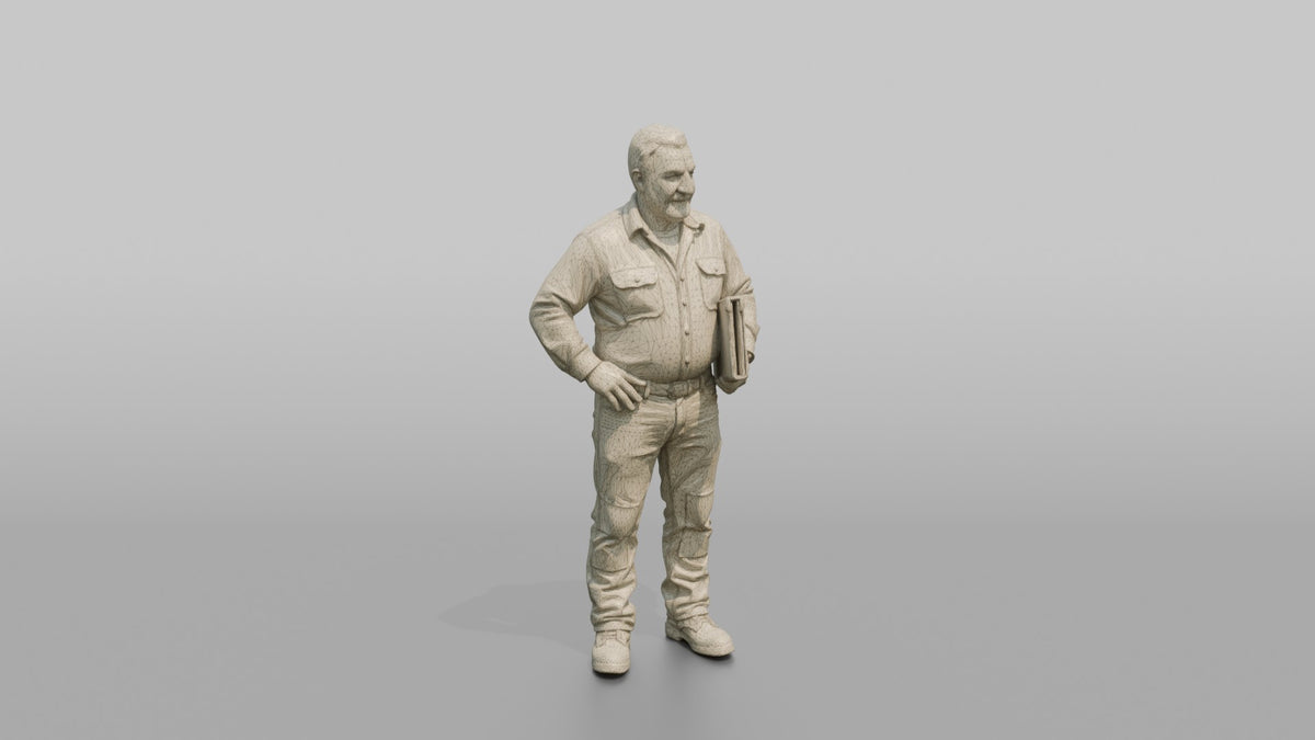 Farmer Standing Hands On Hips Holding Leather - wireframe topology preview