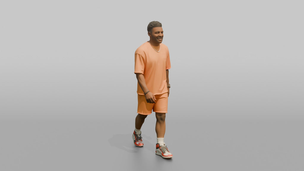 African Man in Coral Matching Set Walking