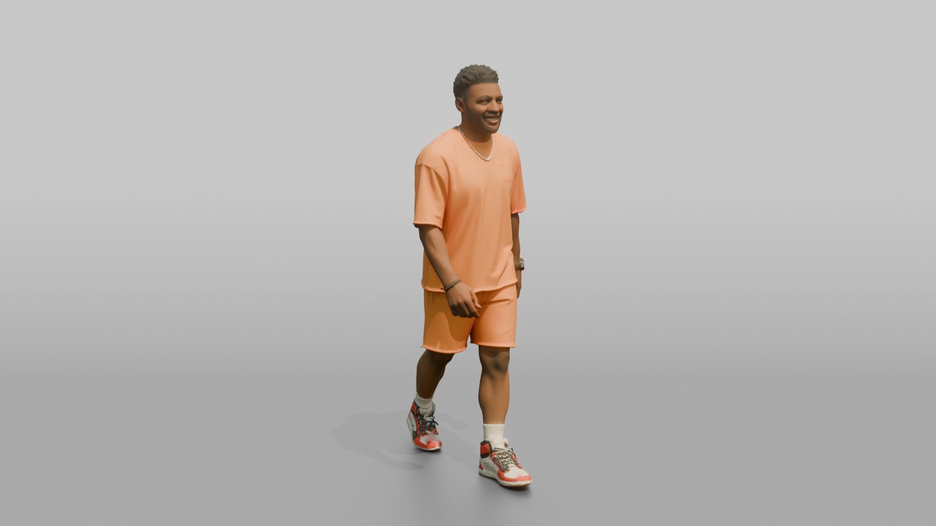 African Man in Coral Matching Set Walking