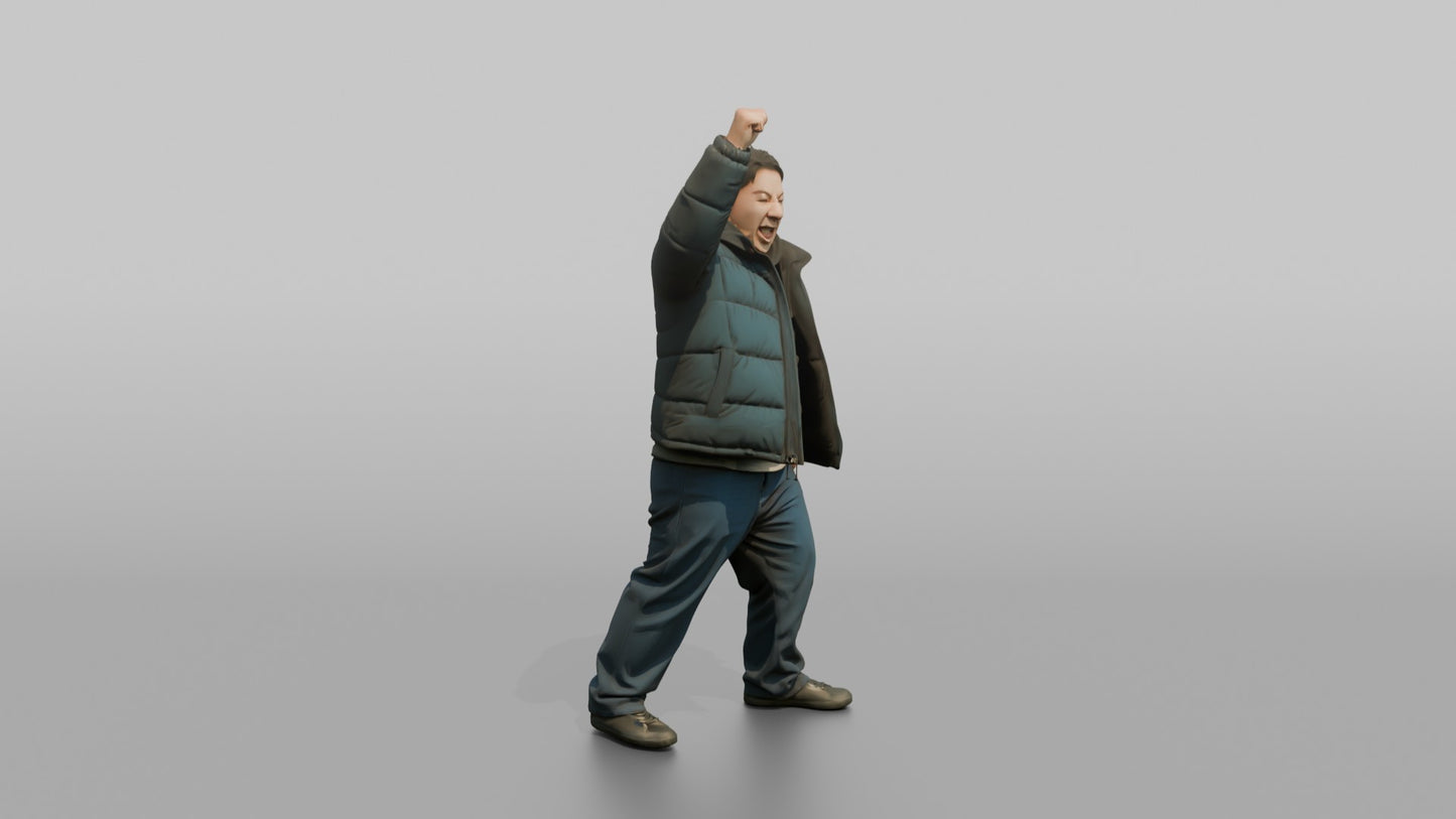 Protester Man Raising a Fist in Celebration