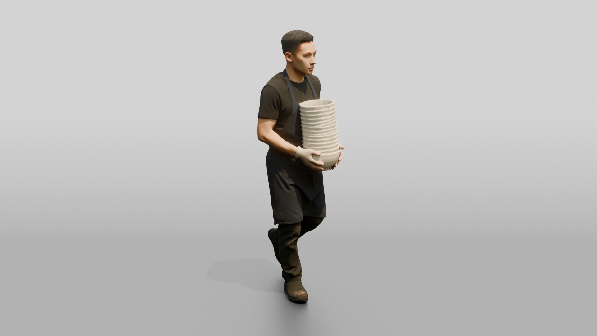 Kitchen Porter Carrying Ceramic Bowls