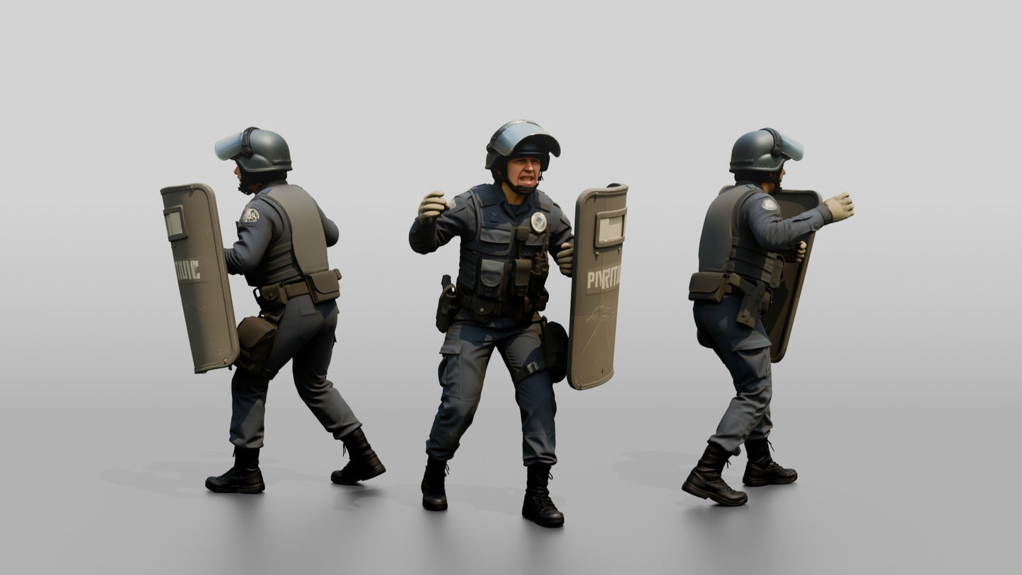 Riot Police Officers Walking with Shields