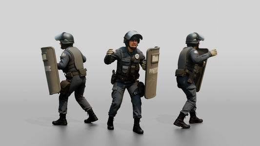 Riot Police Officers Walking with Shields