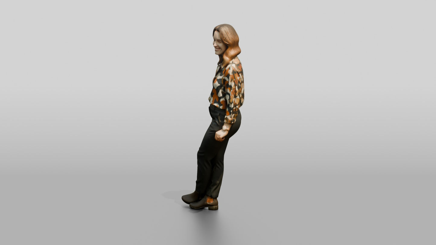 Woman Standing in a Floral Blouse