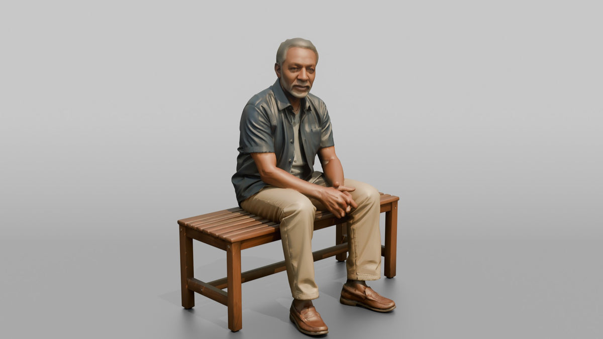 Man Customer Sitting On A Bench Resting - 3D character model, view 5