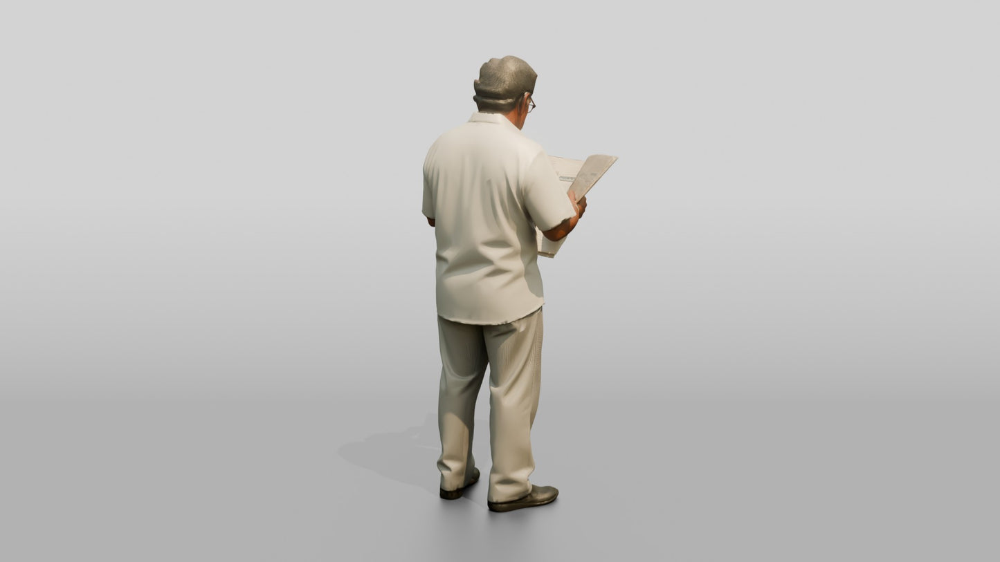 Elderly Stocky Cypriot Man Reading a Newspaper