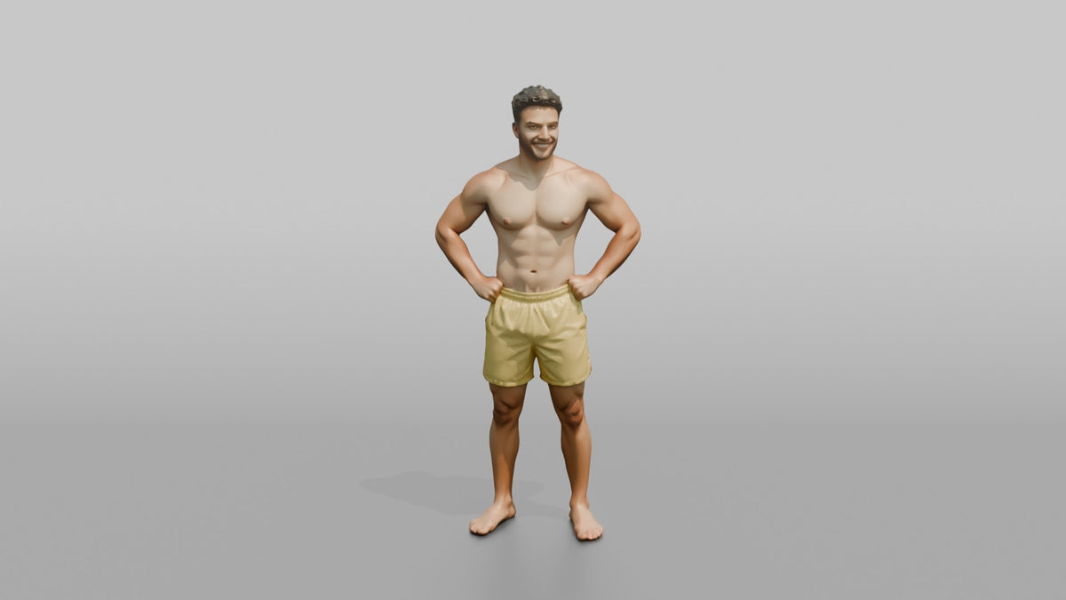 Physique Model Man Standing With Hands On Hips, Chest Out, Confident Pose - 3D character model, view 5