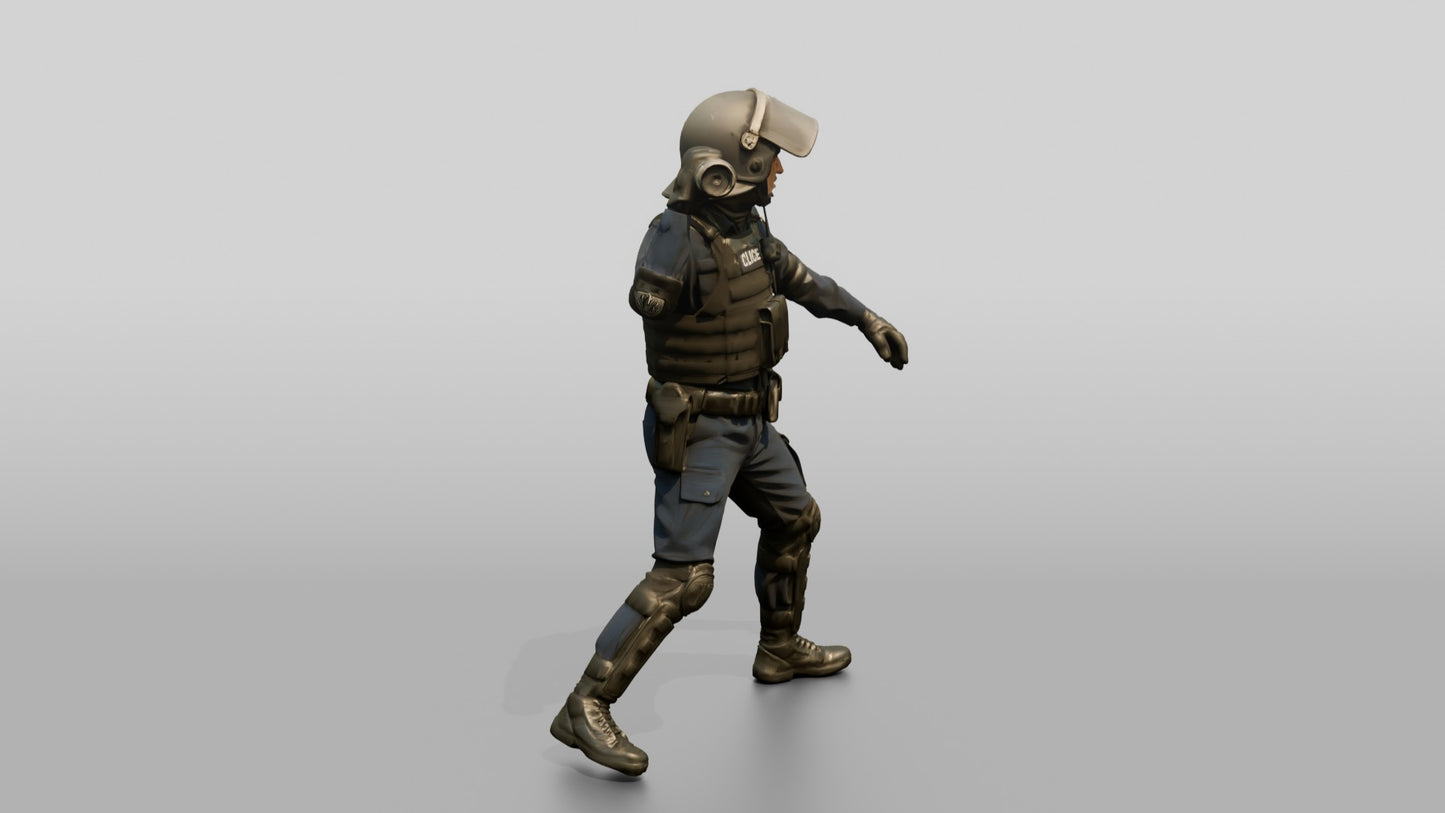 Riot Police Officer with Fist Raised