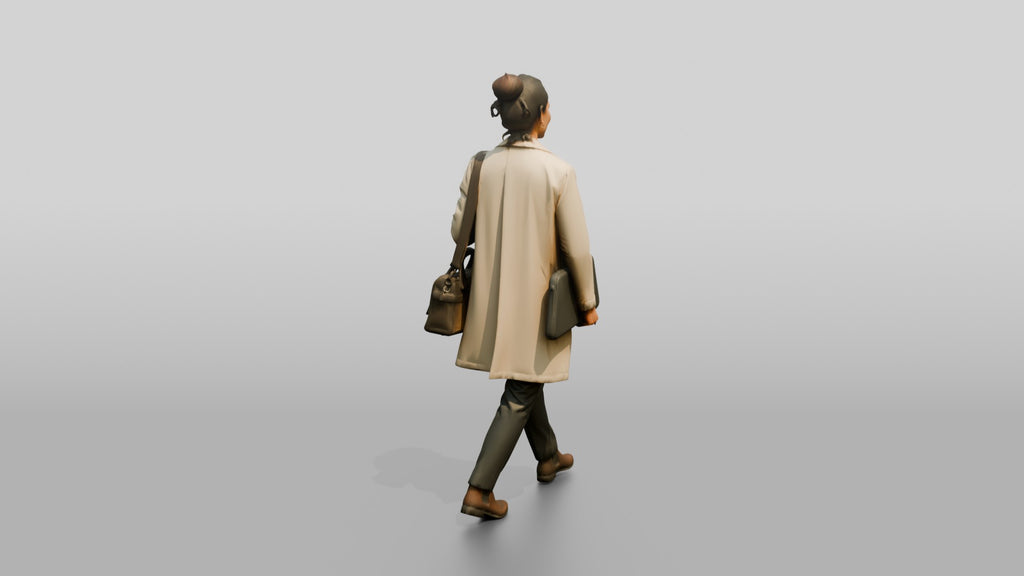 Woman in Beige Trench Coat Walking with Handbag and Briefcase