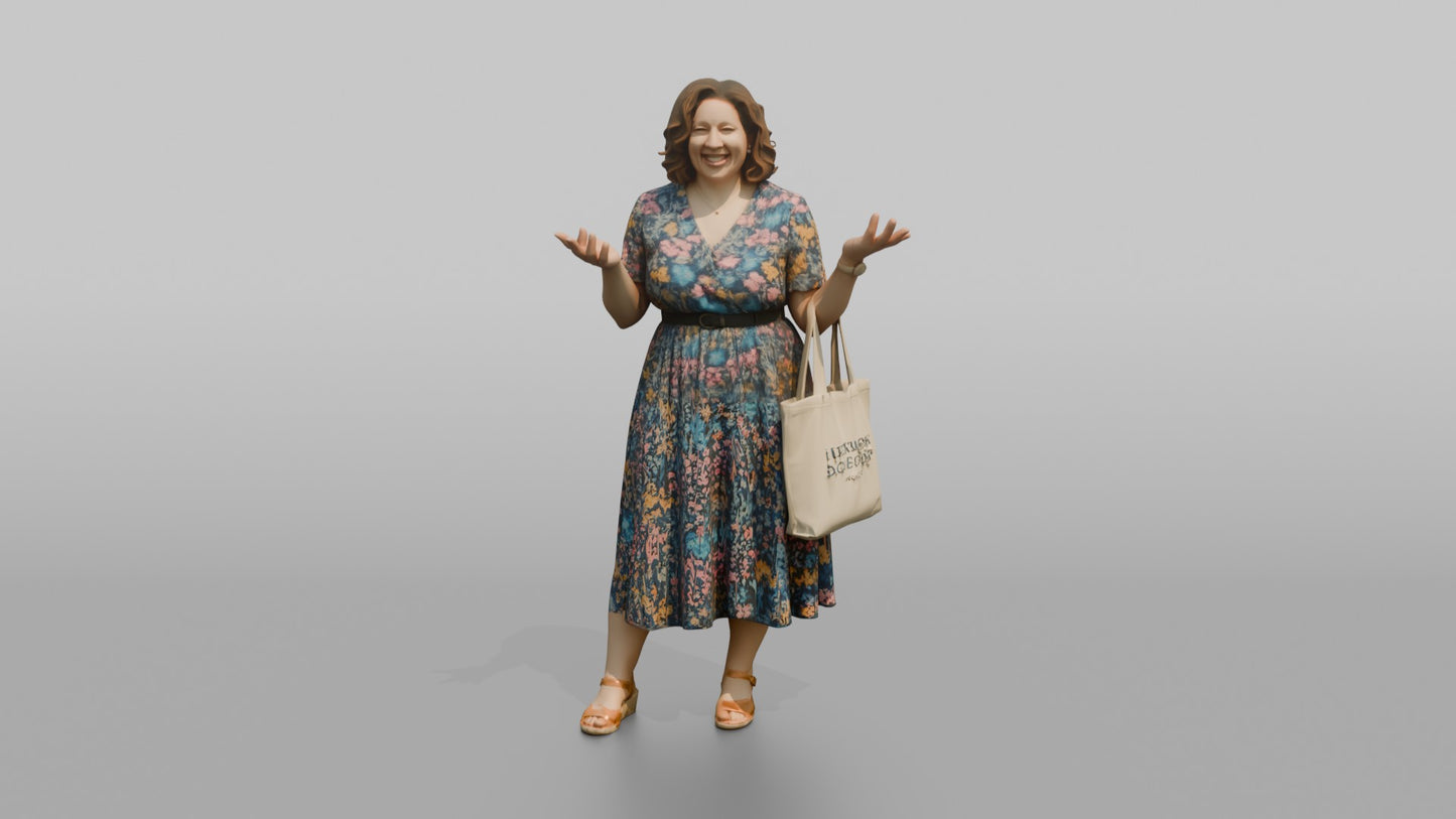 British Woman Laughing in a Floral Summer Dress