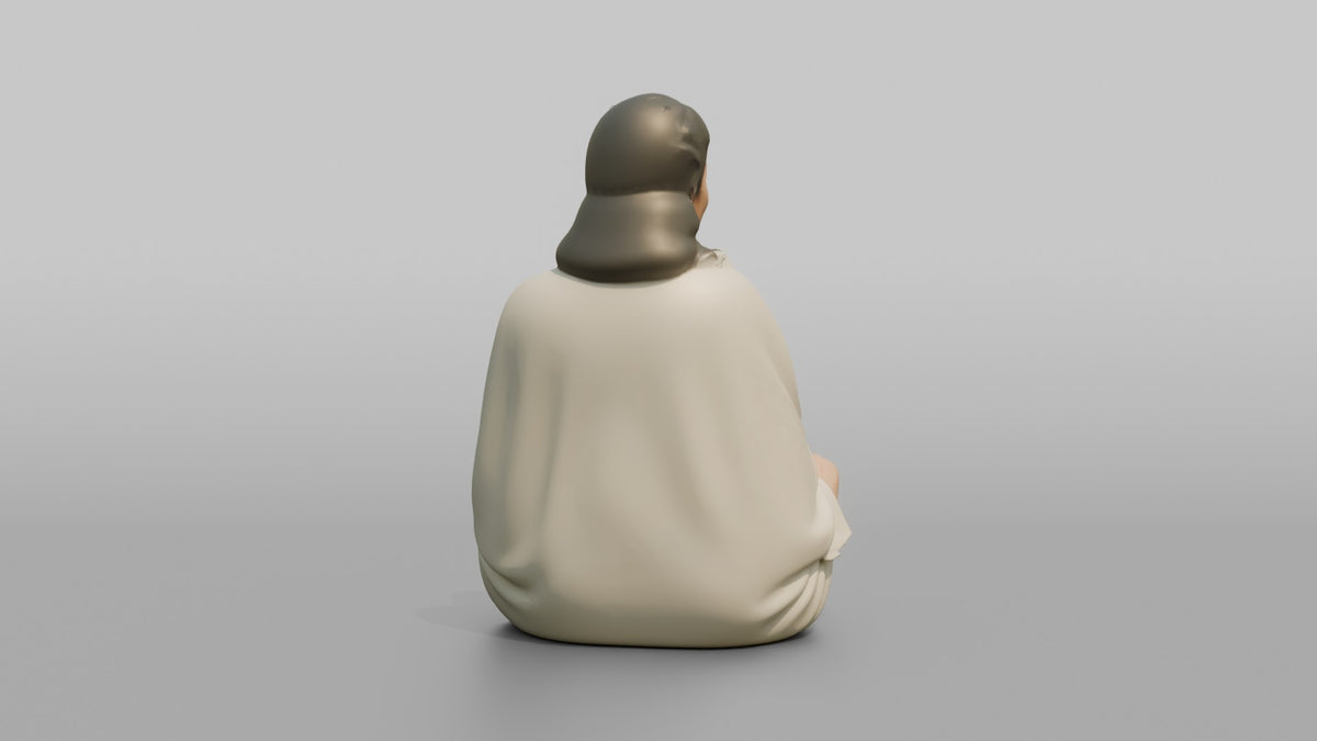 Spa Client Woman Sitting Relaxed With A Towel Wrapped Around The Shoulders - 3D character model, view 3