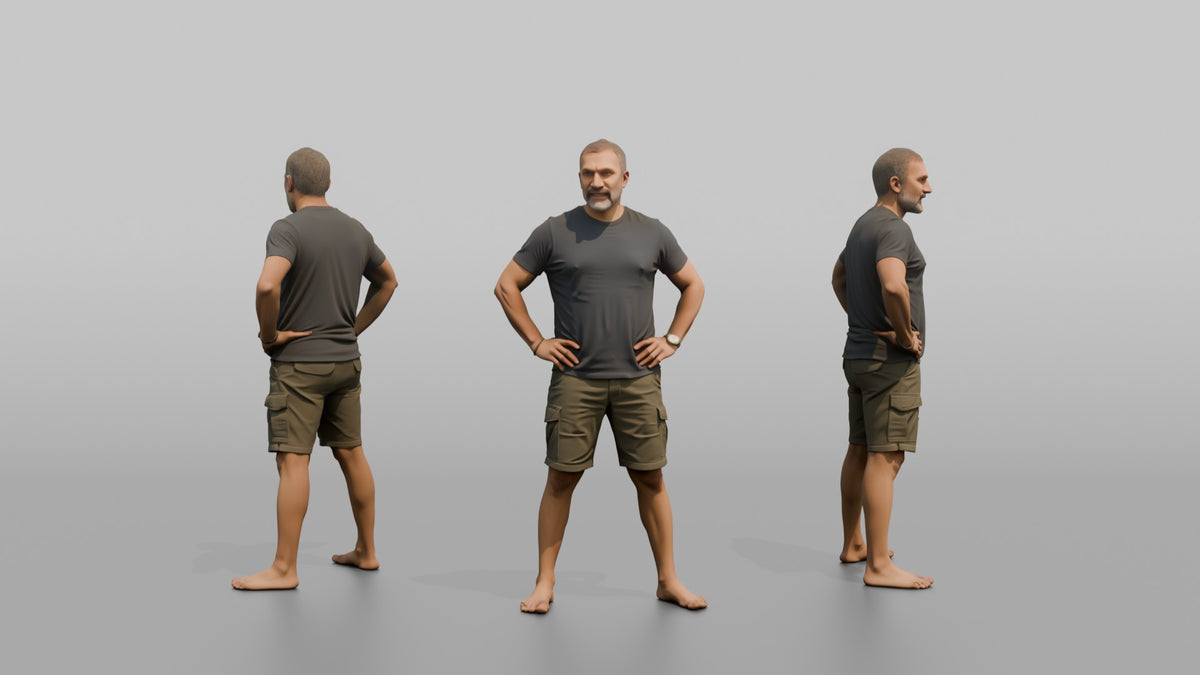 Physique Model Man Standing In A Confident Wide Stance, Hands On Hips - 3D character model, view 1
