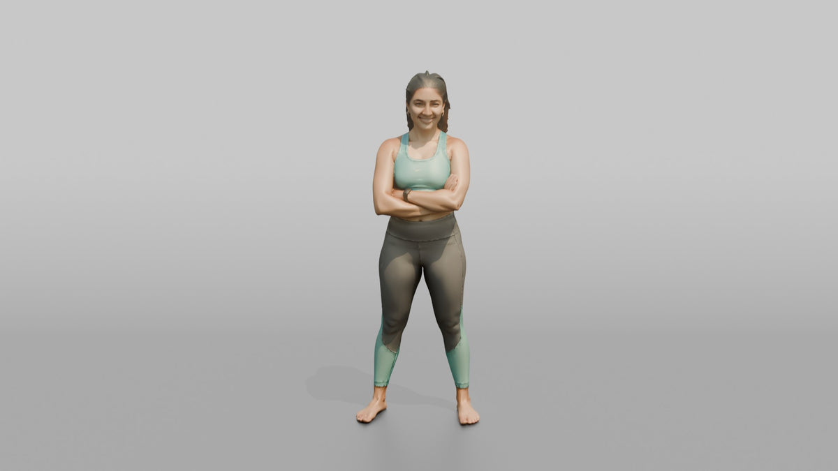 Physique Model Woman Standing With Arms Crossed, Confident Post-workout Stance - 3D character model, view 5