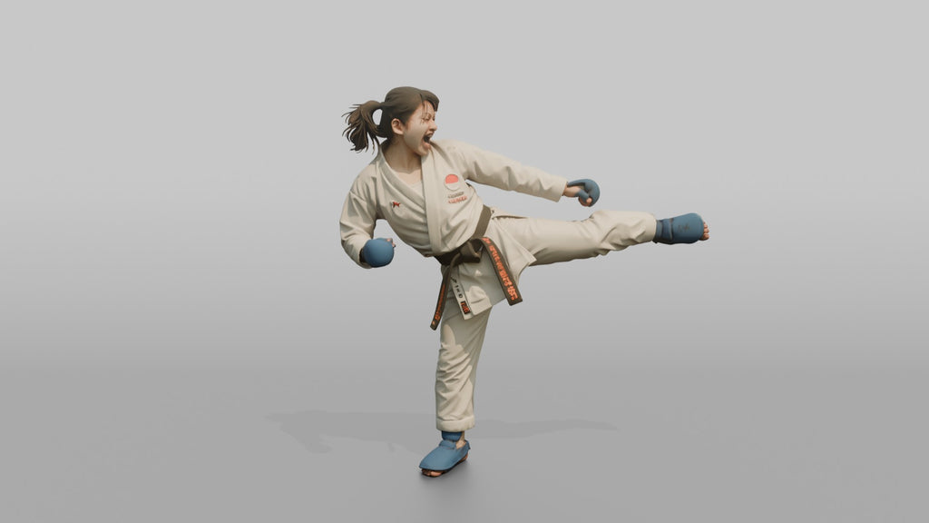 Karate Fighter Explosive Roundhouse Kick to the Torso