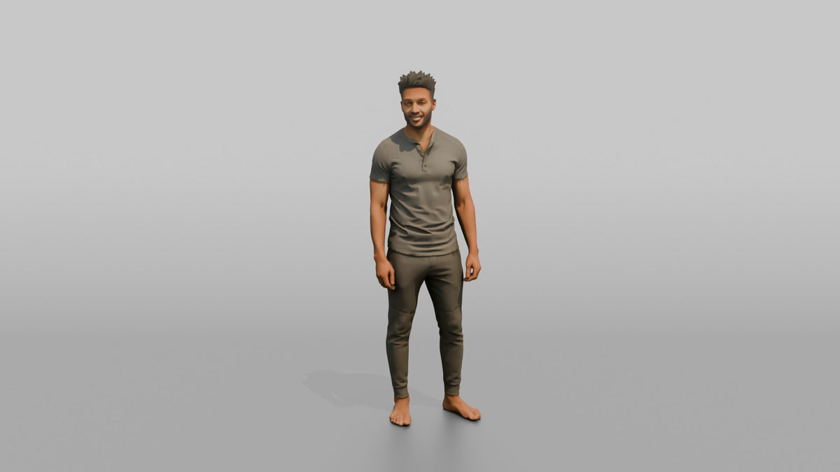 Fitness Influencer Man Standing With A Subtle Smile, Hands At Sides - 3D character model, view 5