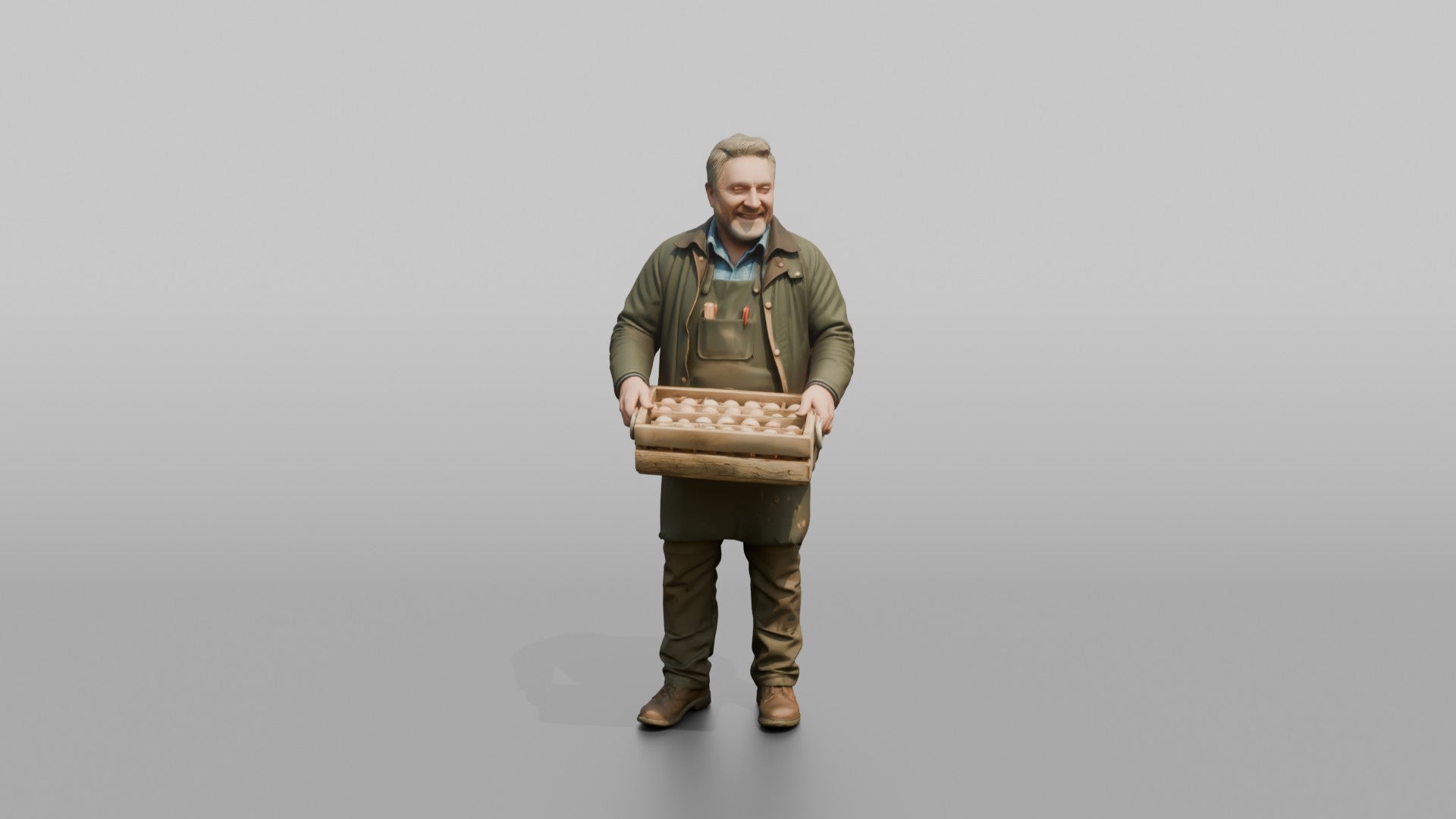 Farmer Holding Hand Built Wooden Egg Crate