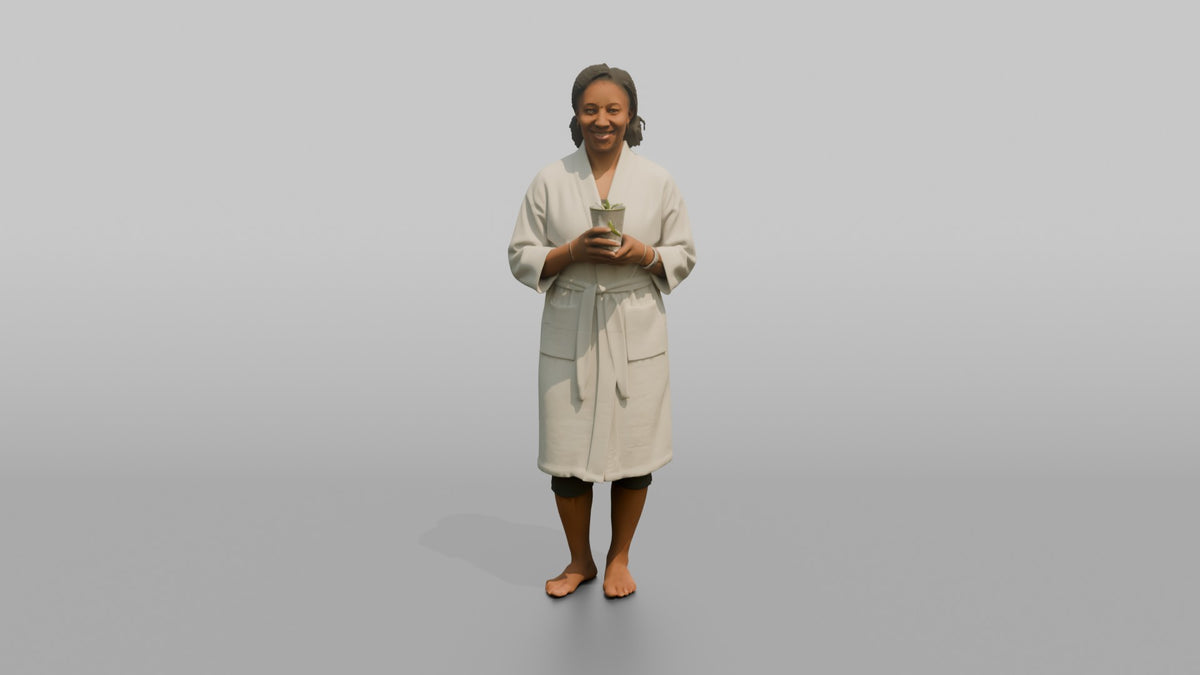 Spa Client Man Standing Holding A Glass Of Cucumber-infused Water - 3D character model, view 5