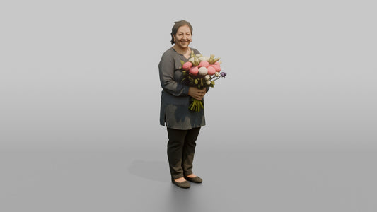 Mother Holding A Bouquet Of Flowers With Both Hands - 3D character model