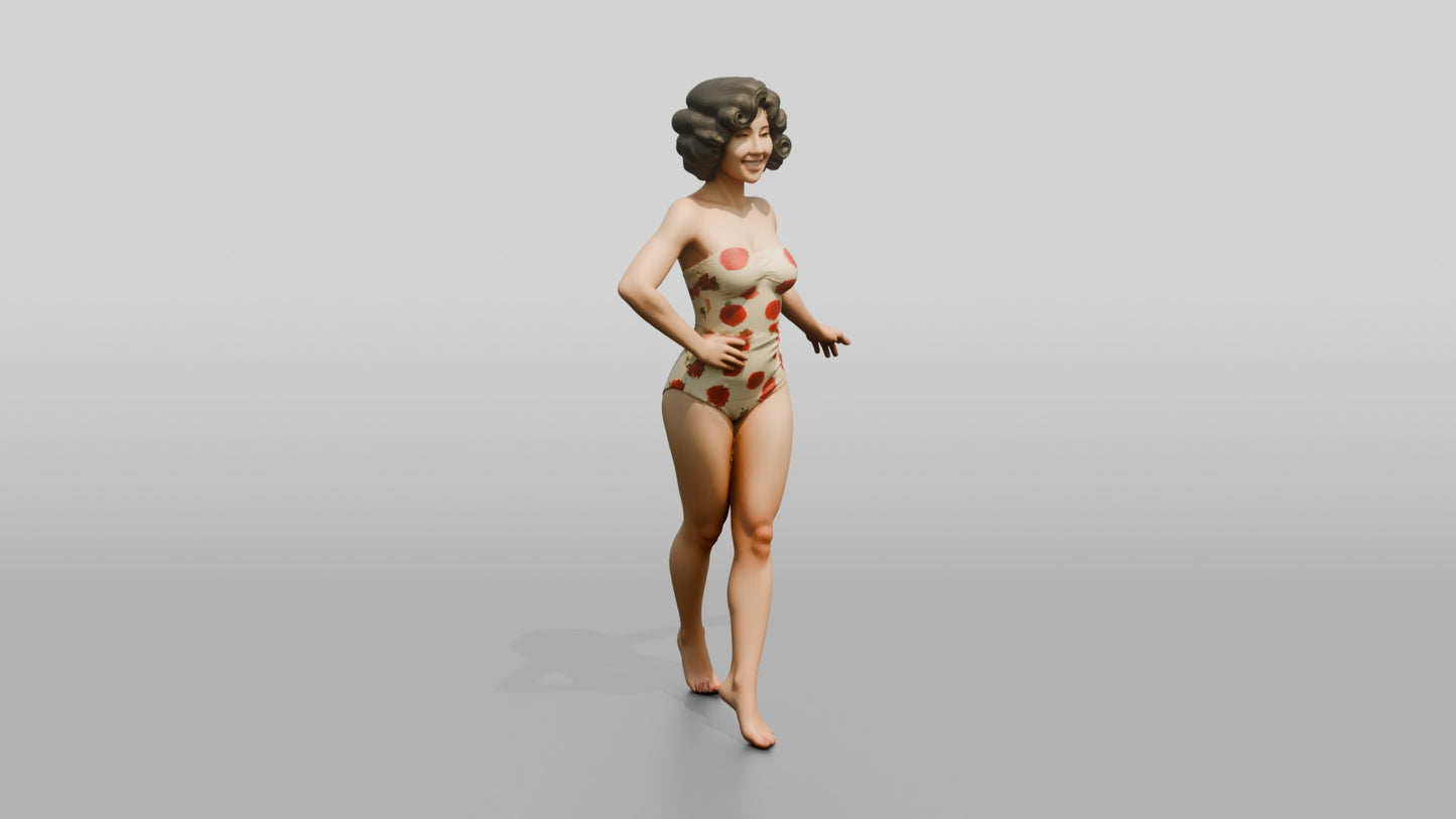 Woman in Polka-Dot Swimsuit in a Playful Pose