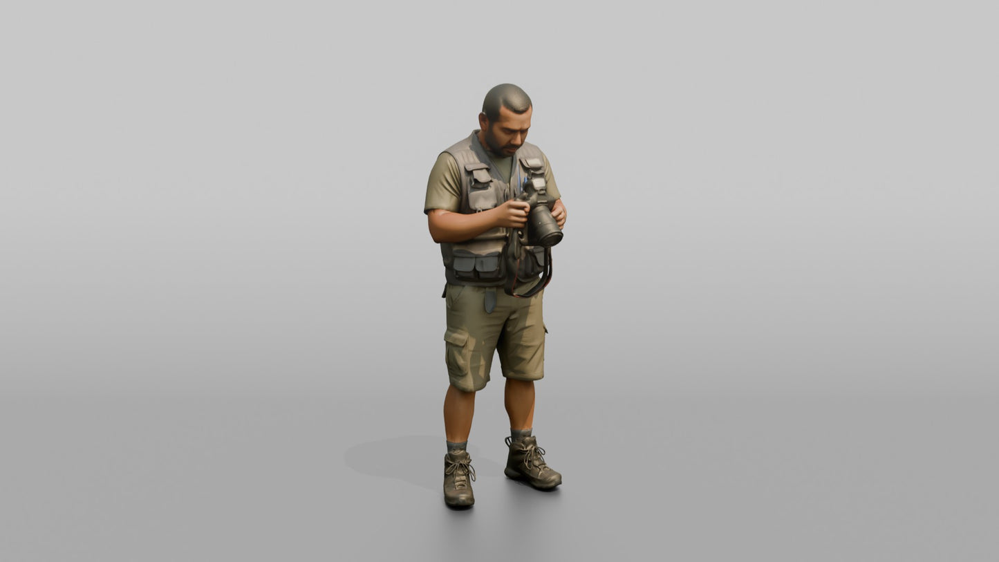 Vacationer Wearing Tactical Travel Vest And Shorts