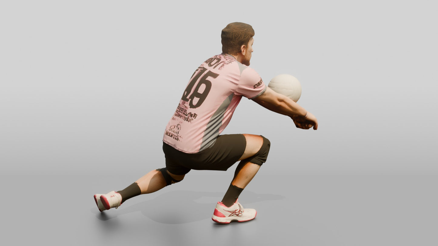 Caucasian Male Volleyball Player in Pink and Grey Jersey