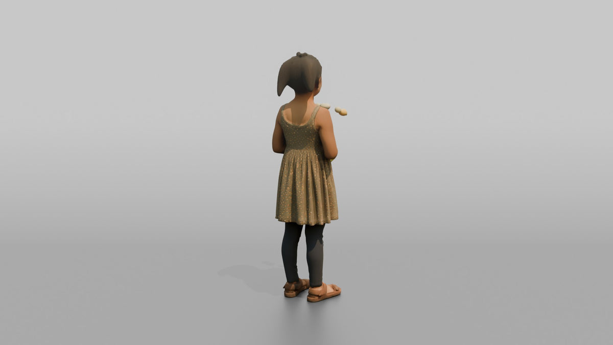 Daughter Holding A Handful Of Picked Flowers - 3D character model, view 3