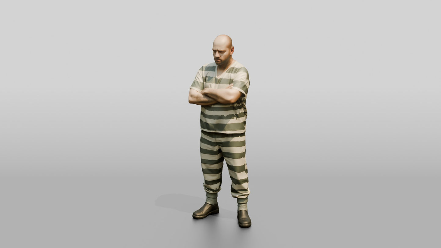 Heavy-set White Male Prisoner in a Grey-white Striped Uniform