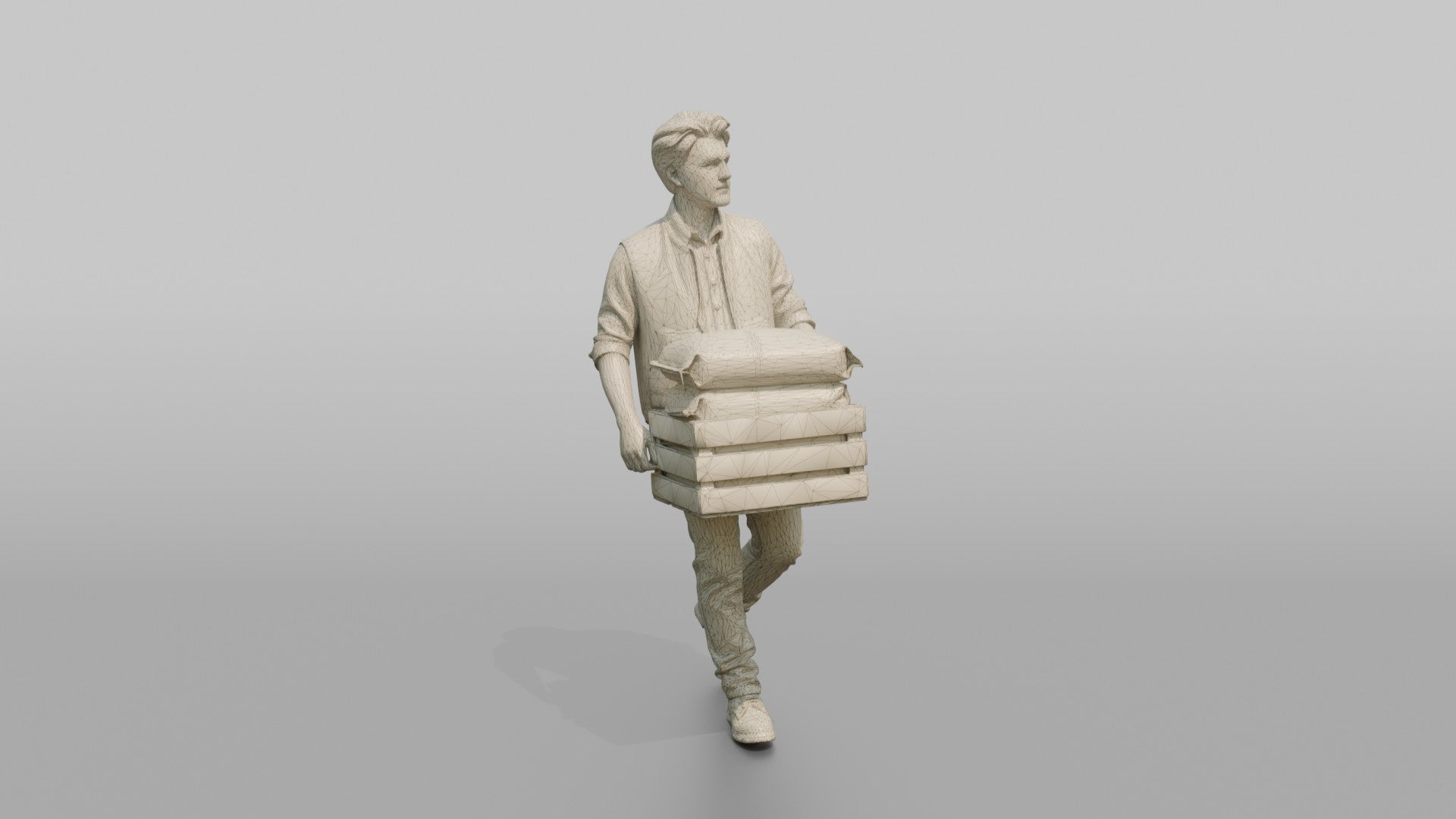 Farmer Carrying Crate Of Animal Feed Bags