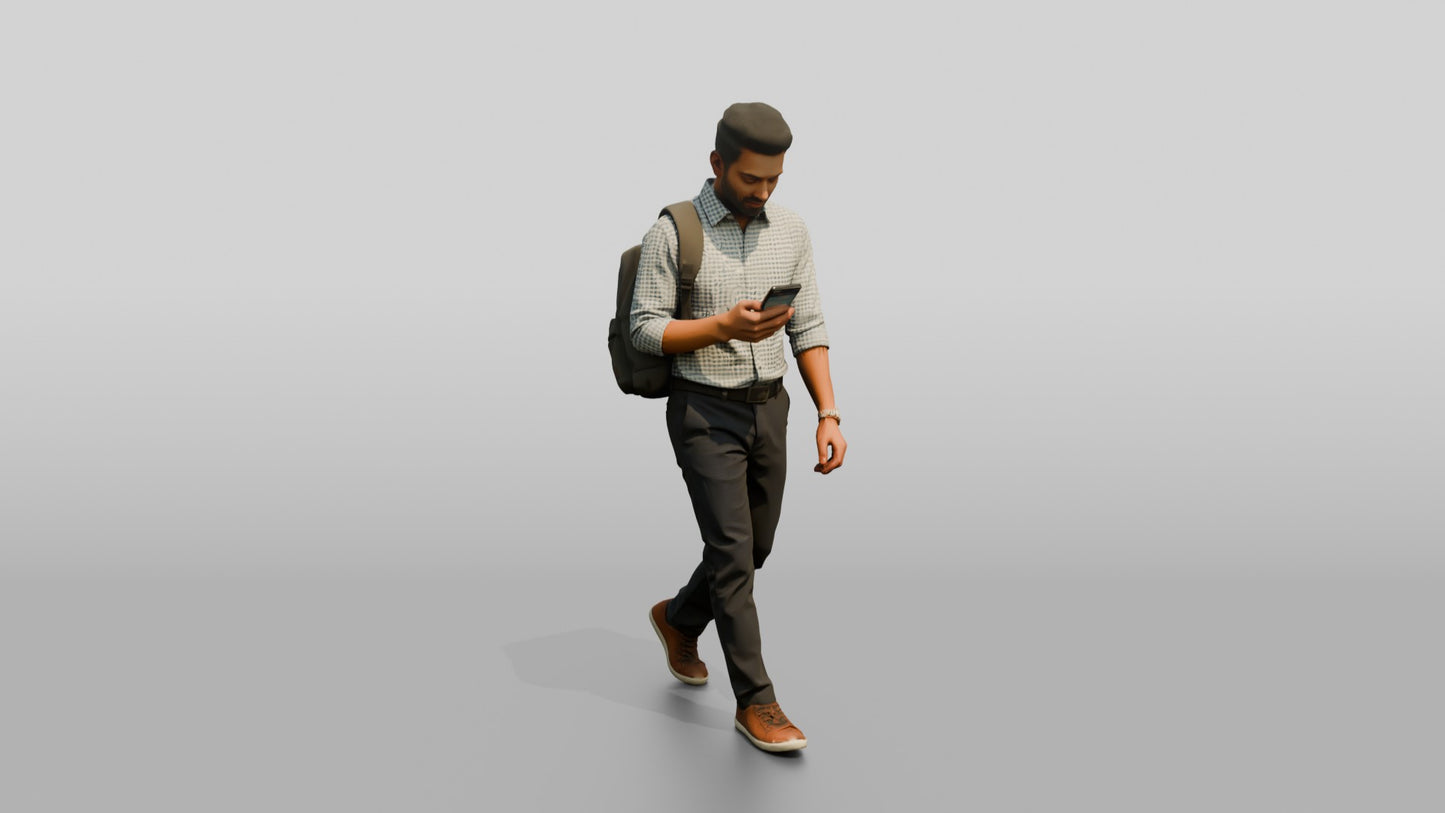 Commuter Checking His Phone with a Backpack