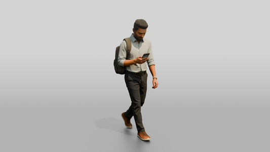 Commuter Checking His Phone with a Backpack - 3D character model, view 1