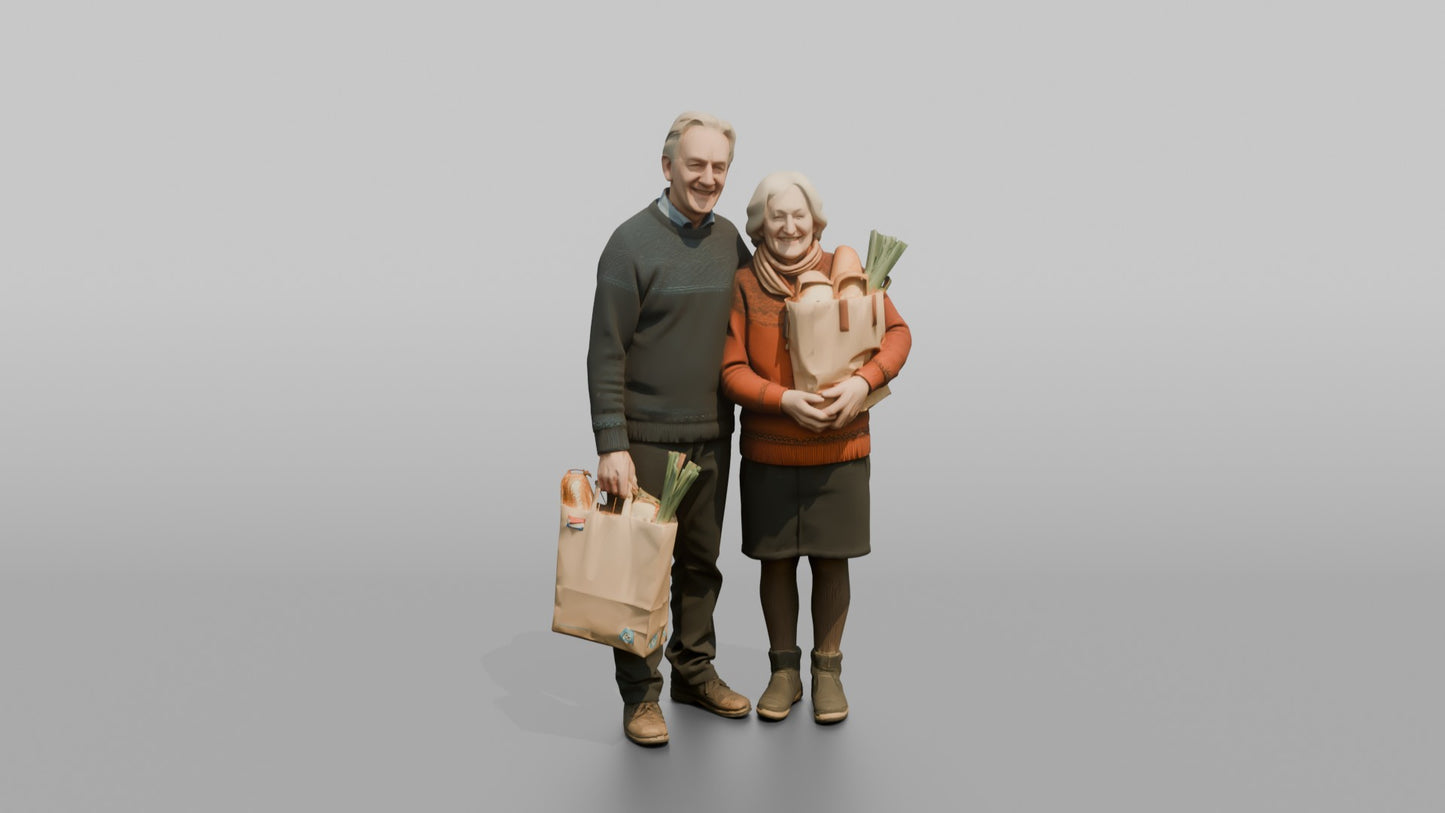 Elderly Couple Standing Together with Grocery Bags