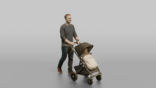 Father Pushing An Empty Stroller With Both Hands On The Handlebar - 3D character model