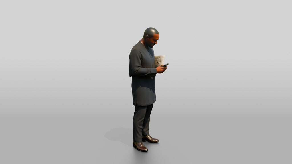African Man in a Senator-Style Suit Checking His Phone