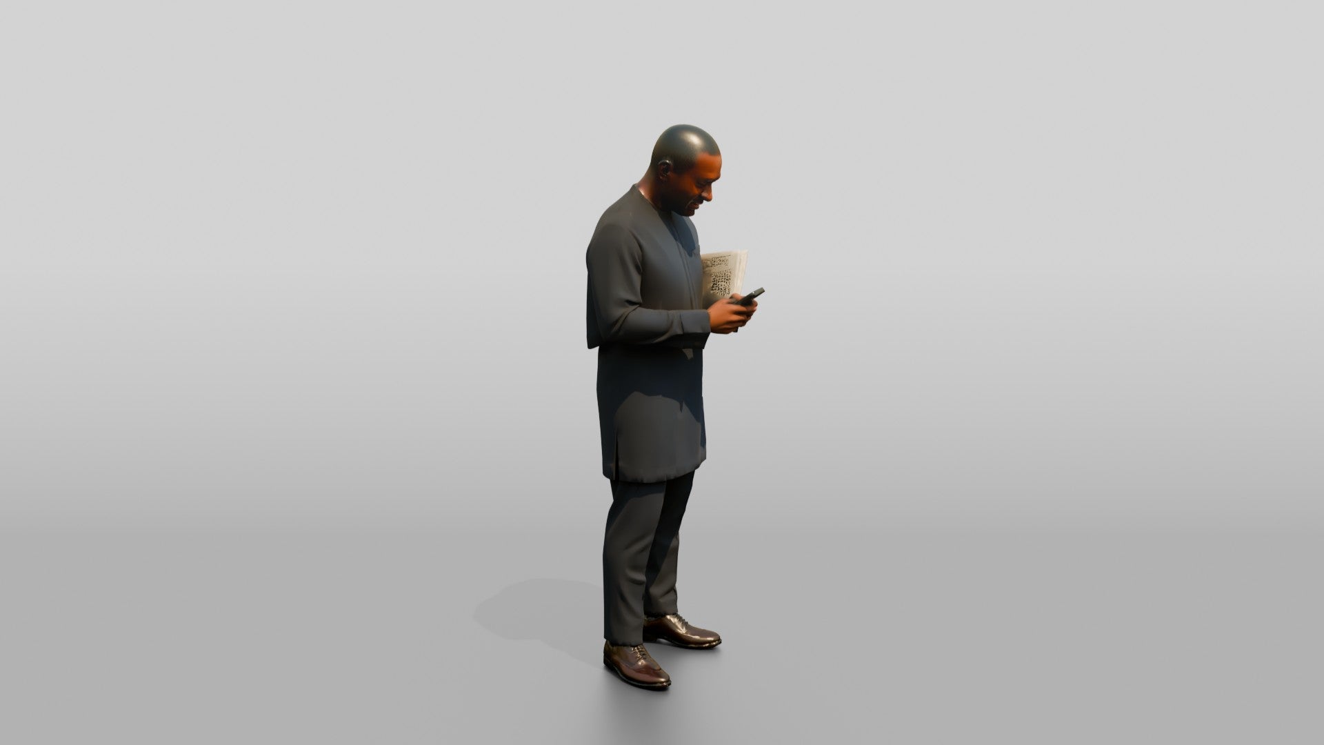 African Man in a Senator-Style Suit Checking His Phone