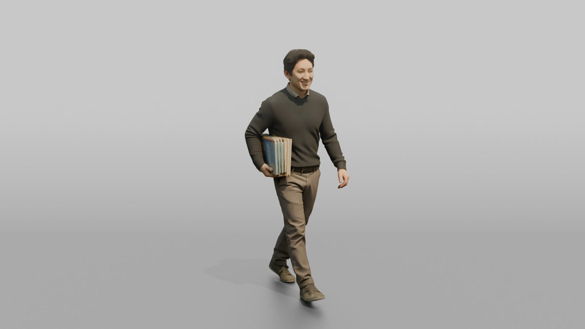 Father Carrying A Stack Of Picture Books Under One Arm - 3D character model