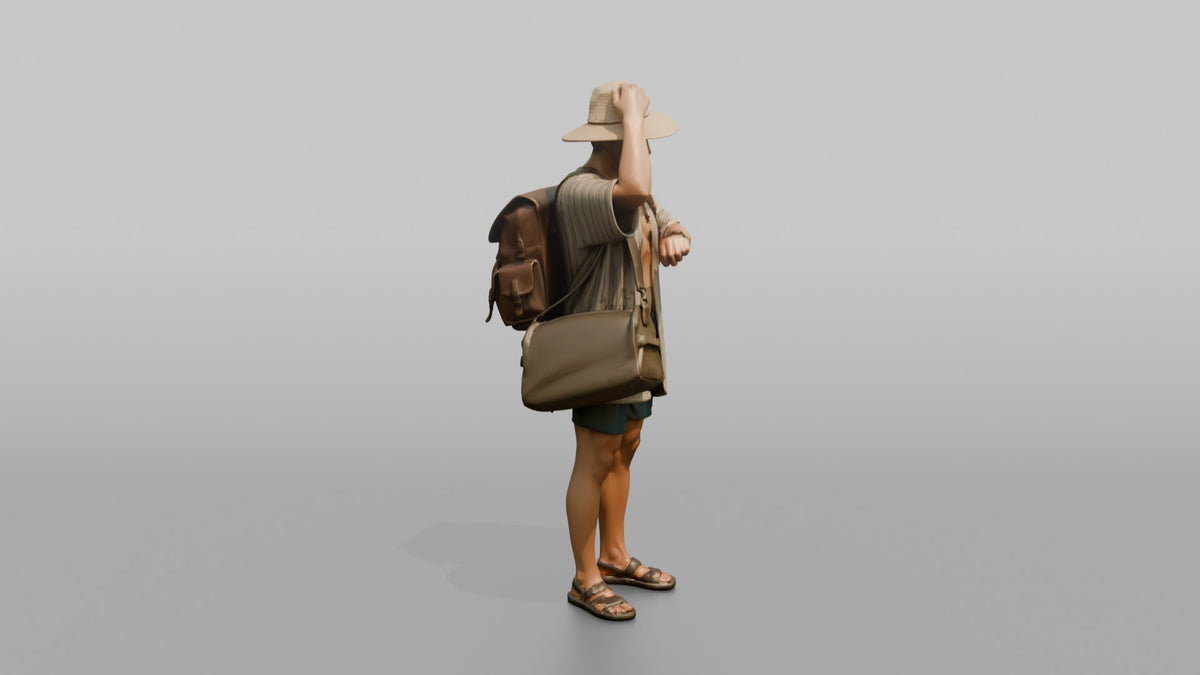 Traveler Adjusting His Sun Hat - 3D character model, view 2
