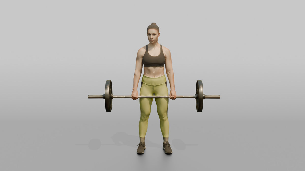 Weightlifter Woman Holding A Loaded Barbell At The Hips Ready To Lift - 3D character model, view 5