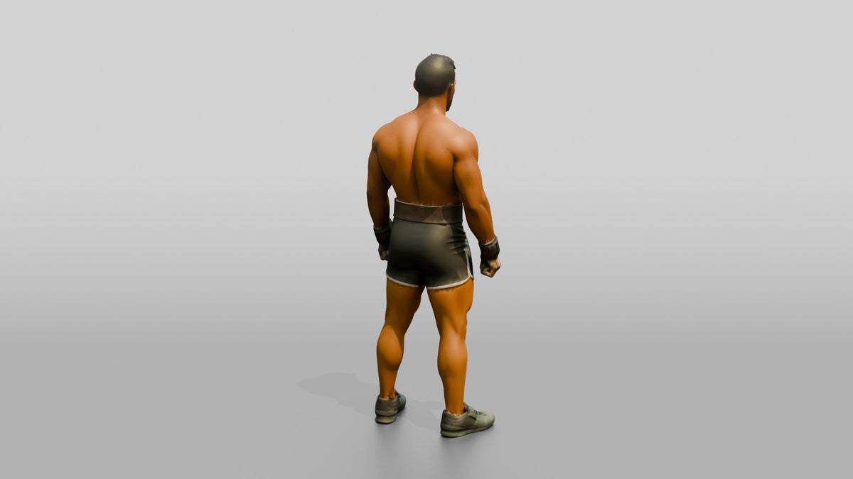 Man in Classic Powerlifter Stance - 3D character model, view 3
