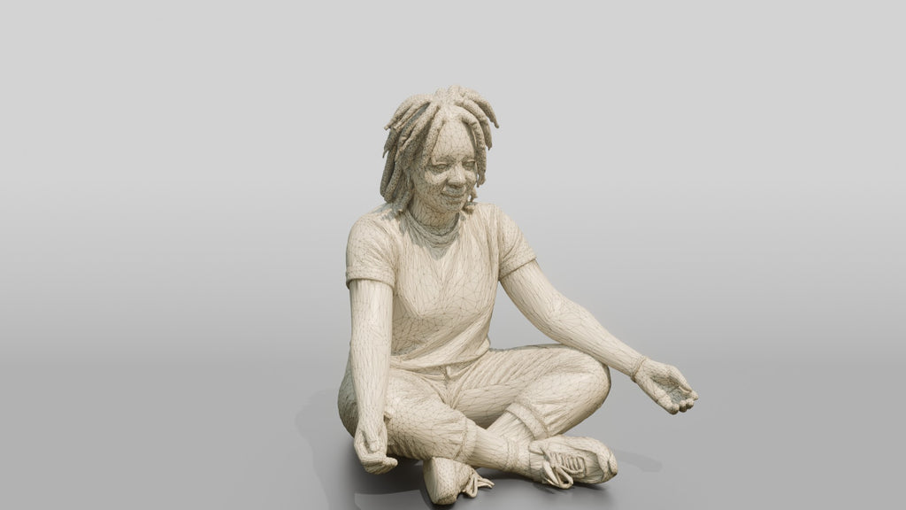 Homeless Woman Sitting Cross-legged