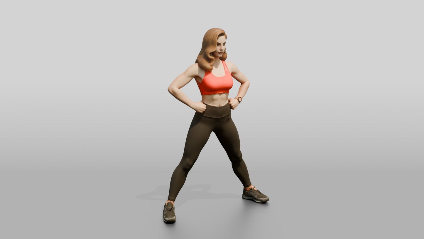 Blonde Woman in Red Sports Bra Wide Stance