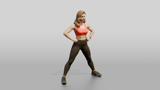 Blonde Woman in Red Sports Bra Wide Stance - 3D character model, view 1