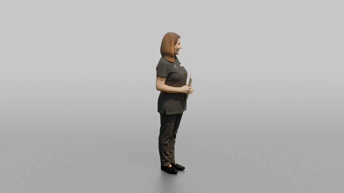 Spa Receptionist Man Holding A Folded Spa Menu - 3D character model, view 2