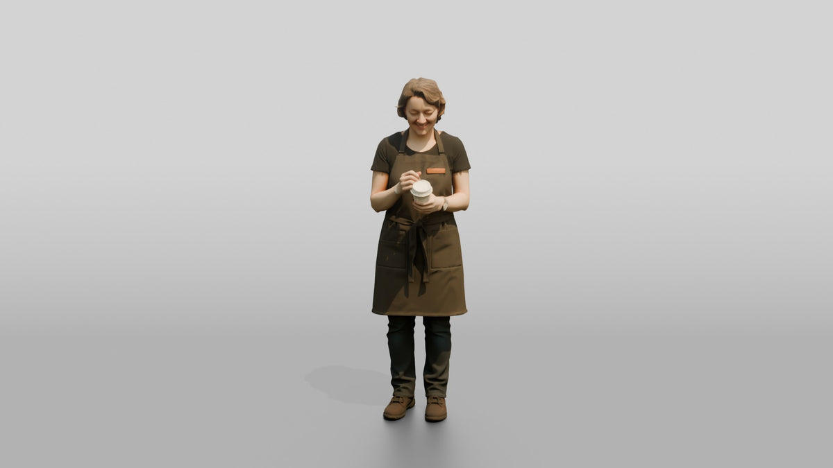 Woman Barista Writing Order on Cup - 3D character model, view 5