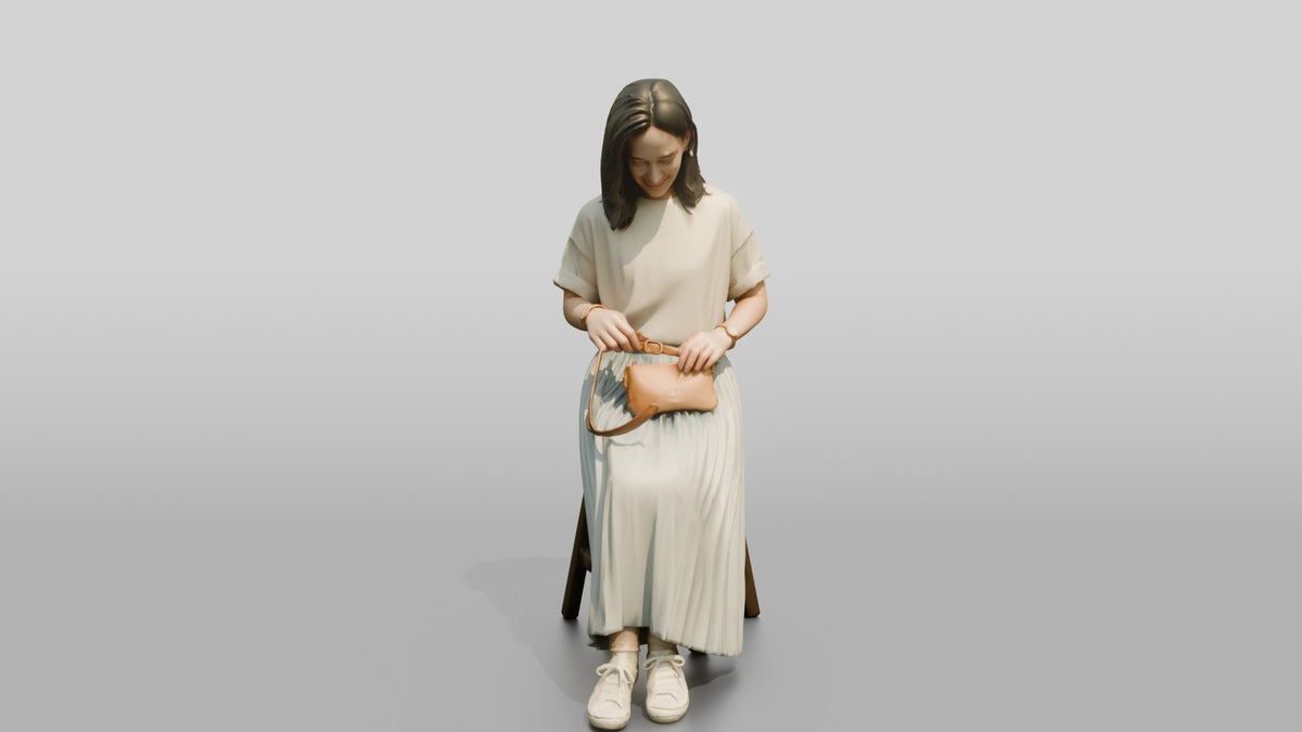 Woman Sitting with Designer Pouch - 3D character model, view 5