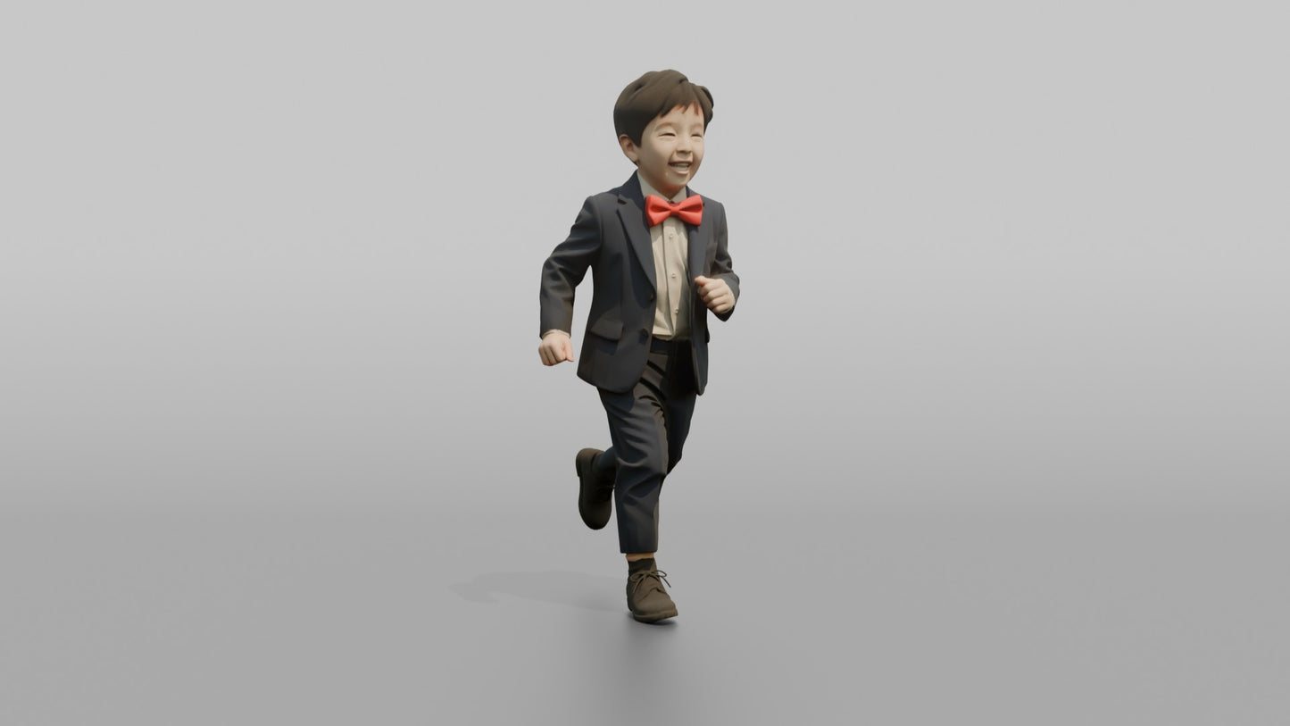Page Boy Running in a Miniature Navy Tuxedo
