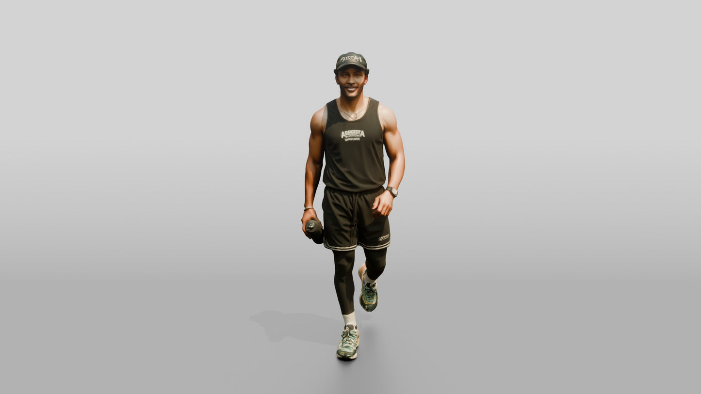 Multicultural Man Walking Dynamically in Athletic Tank Top