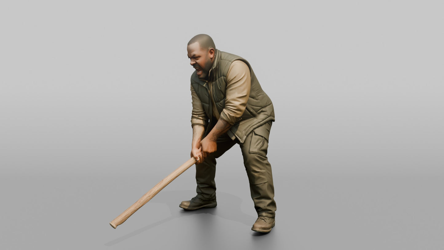 Protester Man Swinging a Bat